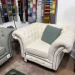 Drummond Chesterfield Chair in Luxury Cream Boucle Fabric.