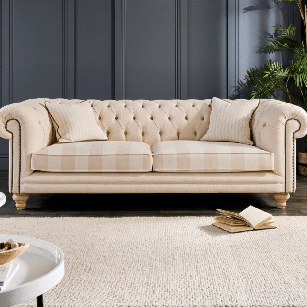 Photo of Hampton 3 Seat Chesterfield –  In Bespoke Linen Fabric