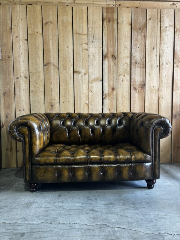 PAIR of Kensington 2-Seat Chesterfields - Luxury Coil Spring Base -  Antique Harvest Gold Leather - Image 13