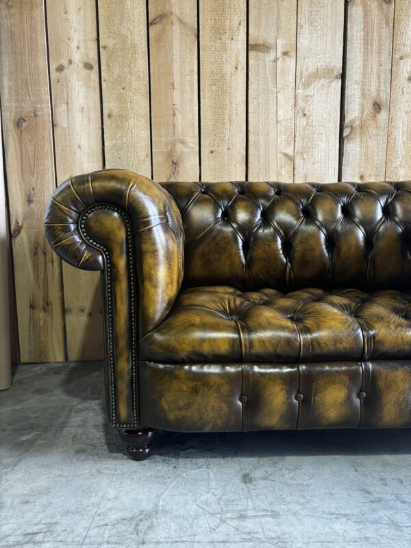 PAIR of Kensington 2-Seat Chesterfields - Luxury Coil Spring Base -  Antique Harvest Gold Leather - Image 2
