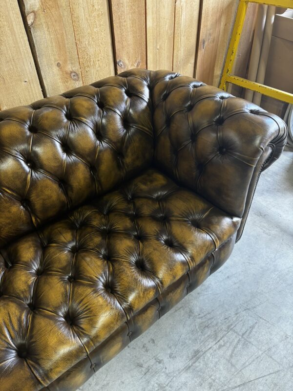 PAIR of Kensington 2-Seat Chesterfields - Luxury Coil Spring Base -  Antique Harvest Gold Leather - Image 8