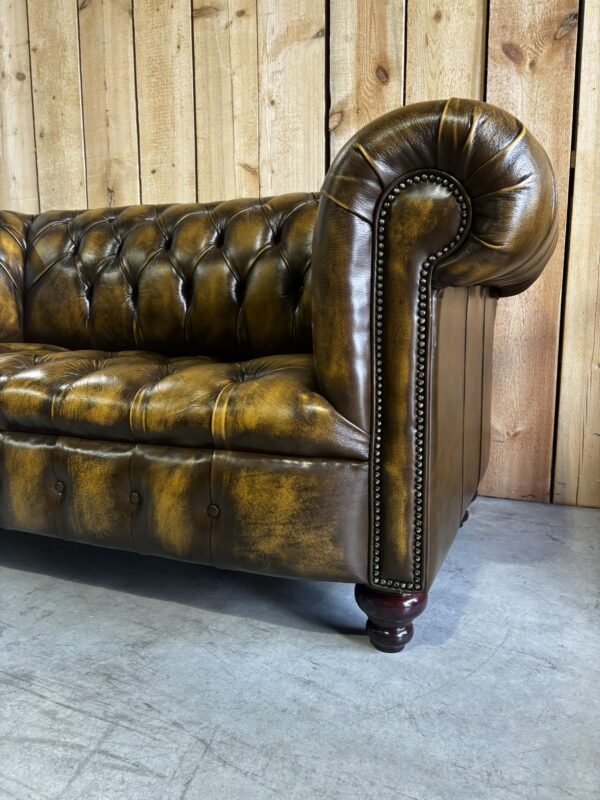 PAIR of Kensington 2-Seat Chesterfields - Luxury Coil Spring Base -  Antique Harvest Gold Leather - Image 9