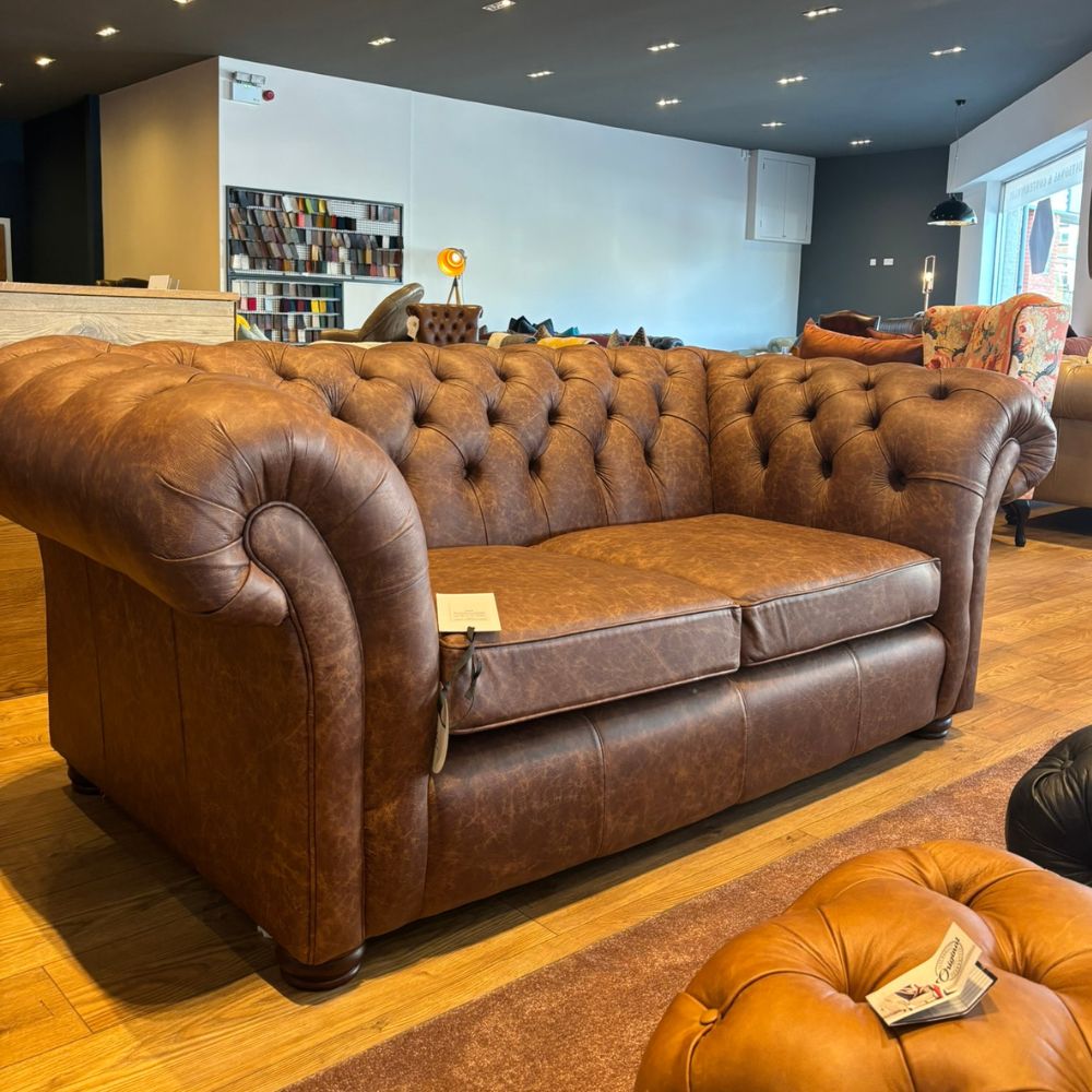 Photo of UK Showroom Stock – Wandsworth 2 Seat Chesterfield Sofa  – Apache Tan Leather