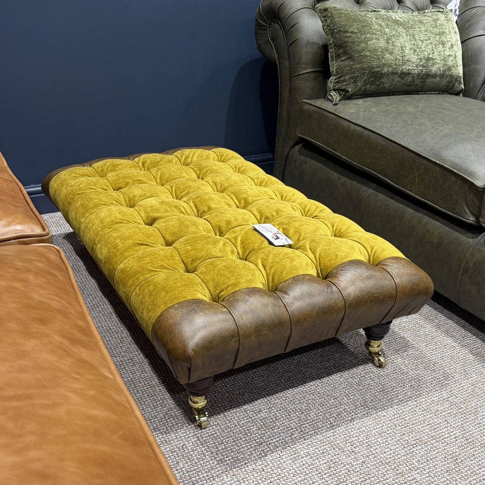 Photo of Chepstow Large Rectangle Chesterfield Footstool – Vintage Ochre Velvet