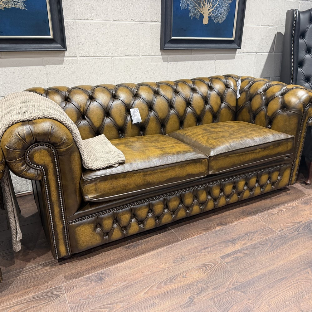 Photo of Holyrood 3 Seat (-15cm) Chesterfield Sofa – Antique Harvest Gold Leather
