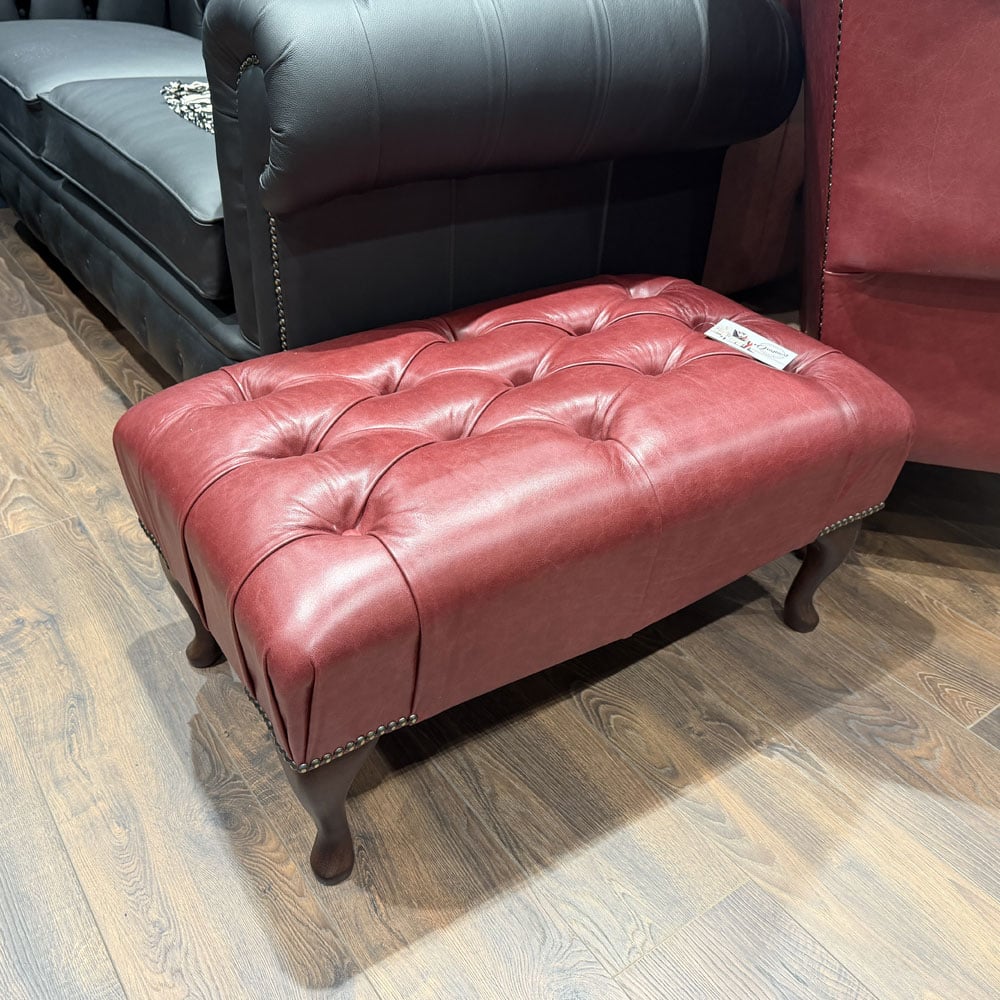 Photo of Newby Chesterfield Stool (+5cm Height) – Old English Burgundy Leather