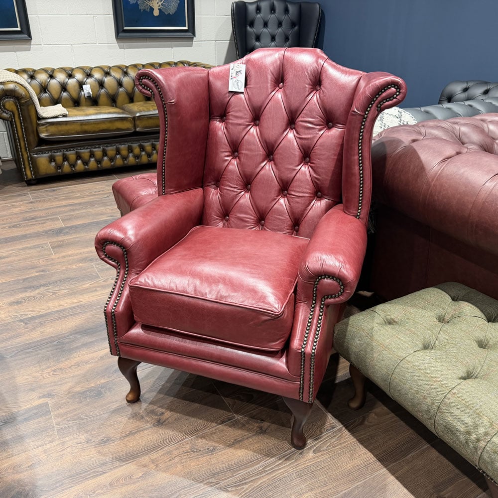 Photo of Newby Chesterfield Wing Chair – Old English Burgundy