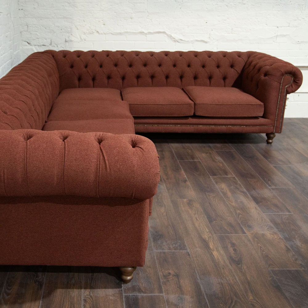 Photo of Hampton Corner Chesterfield Sofa Option G – Plain Russet Wool