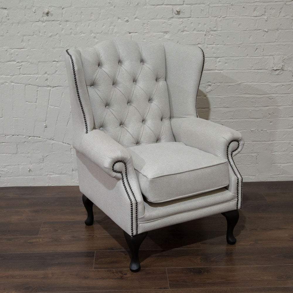 Photo of Highclere Chesterfield Wing Chair – Leone Alabaste Weave Fabric