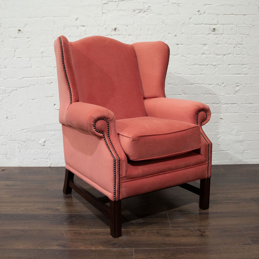 Photo of Highclere Chesterfield Wing Chair – Plush Coral Velvet