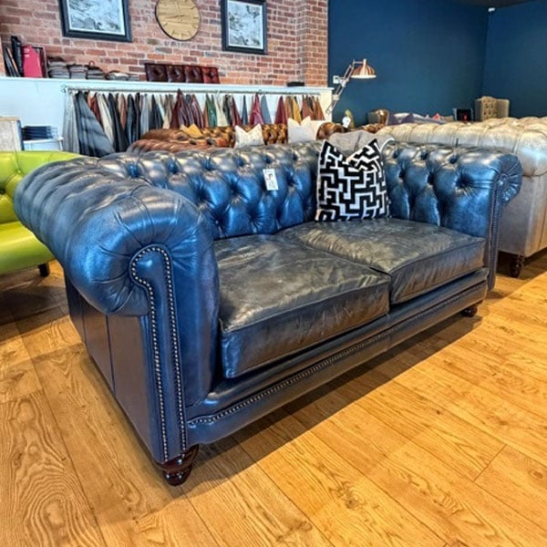 Photo of Hampton 2 Seat Chesterfield Sofa – Antique Blue Leather