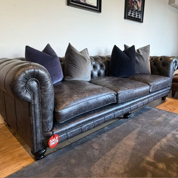 Photo of Hampton 4 Seat Chesterfield Sofa – Dune Charcoal Leather