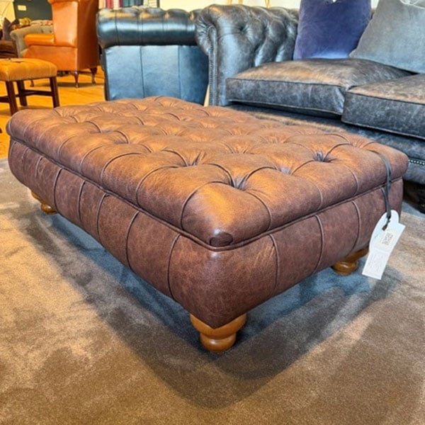 Photo of Marlborough Chesterfield Footstool – Dune Coffee Leather