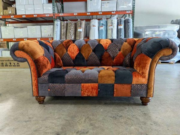 Patchwork 2 seater in orange/grey