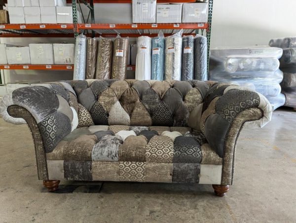 2 Seater Patchwork Sofa in Cream/Grey