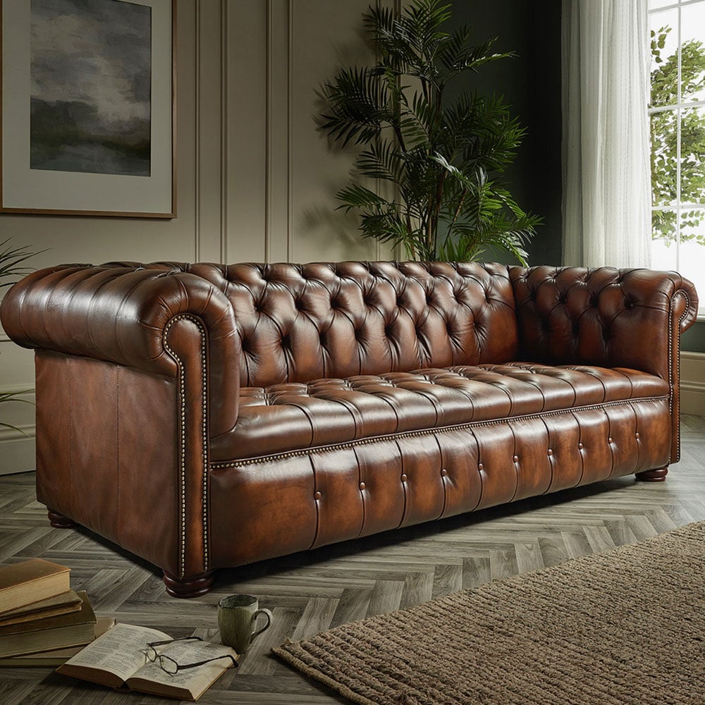 Manhattan 3 Seater Antique Brown Chesterfield Sofa