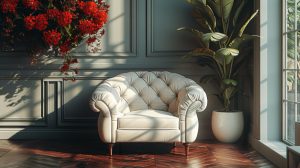 chesterfield chair in entryway