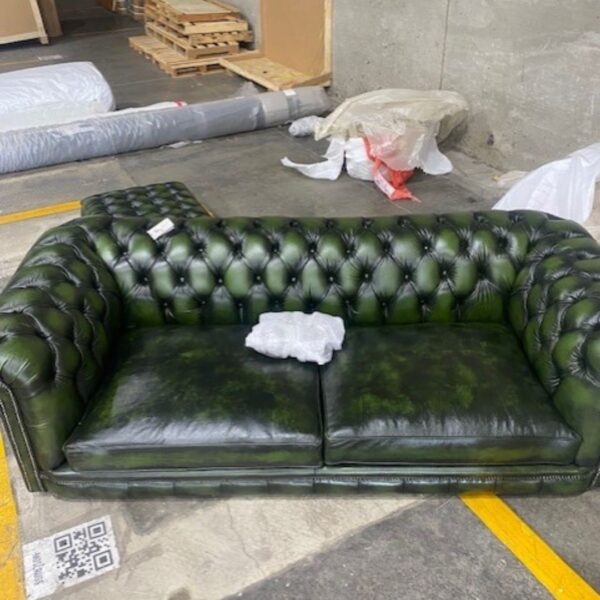 Quick Ship - Hampton 3 Seat Chesterfield  -  Antique Green Leather - Image 2