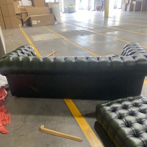 Quick Ship - Hampton 3 Seat Chesterfield  -  Antique Green Leather - Image 3