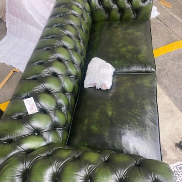 Quick Ship - Hampton 3 Seat Chesterfield  -  Antique Green Leather - Image 4