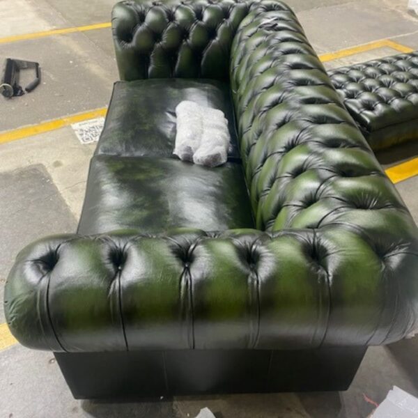 Quick Ship - Hampton 3 Seat Chesterfield  -  Antique Green Leather - Image 5